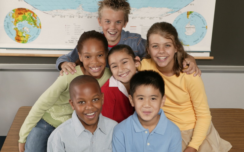 stock photo of elementary aged children of different ethnicities