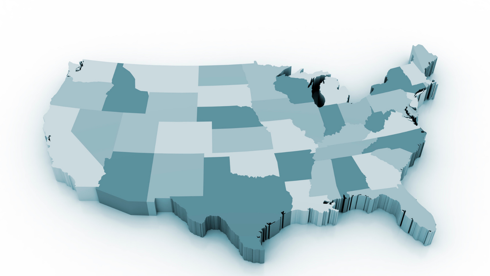 stock image of U.S. map with states shaded differently