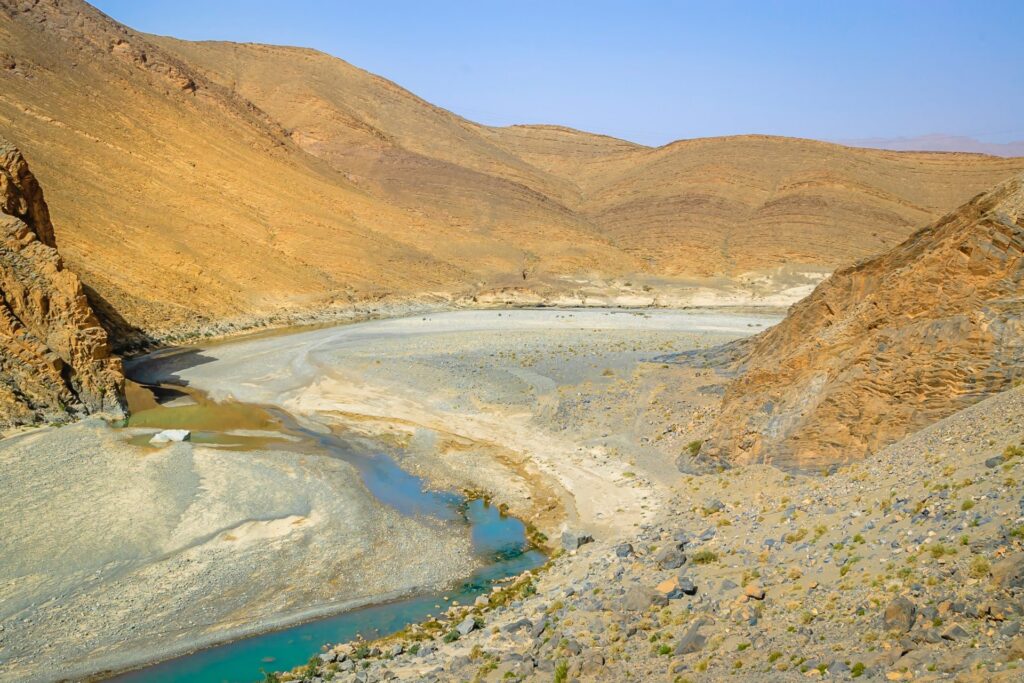 Aerial view of dry river in the Valley of the Ziz, Morocco