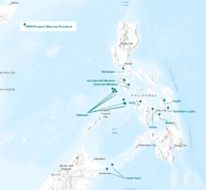 MAP OF THE PHILIPPINES AND PFPI PROJECT SITES, 2022