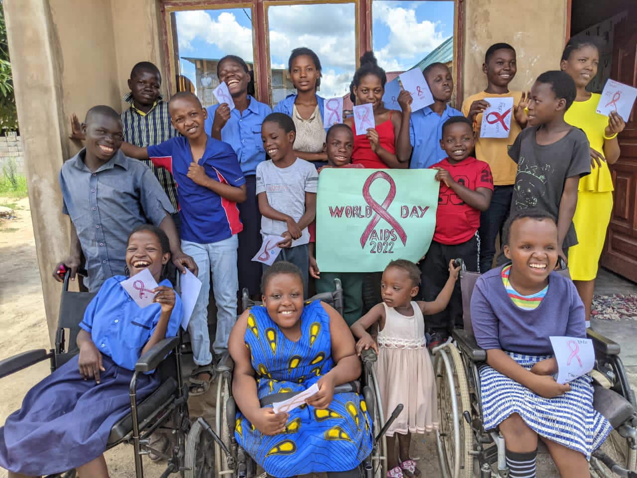 Read for Rose Special Education Program students recognize World AIDS Day. Each girl and boy has a customized learning plan, an opportunity very few children with disabilities have in Zambia.