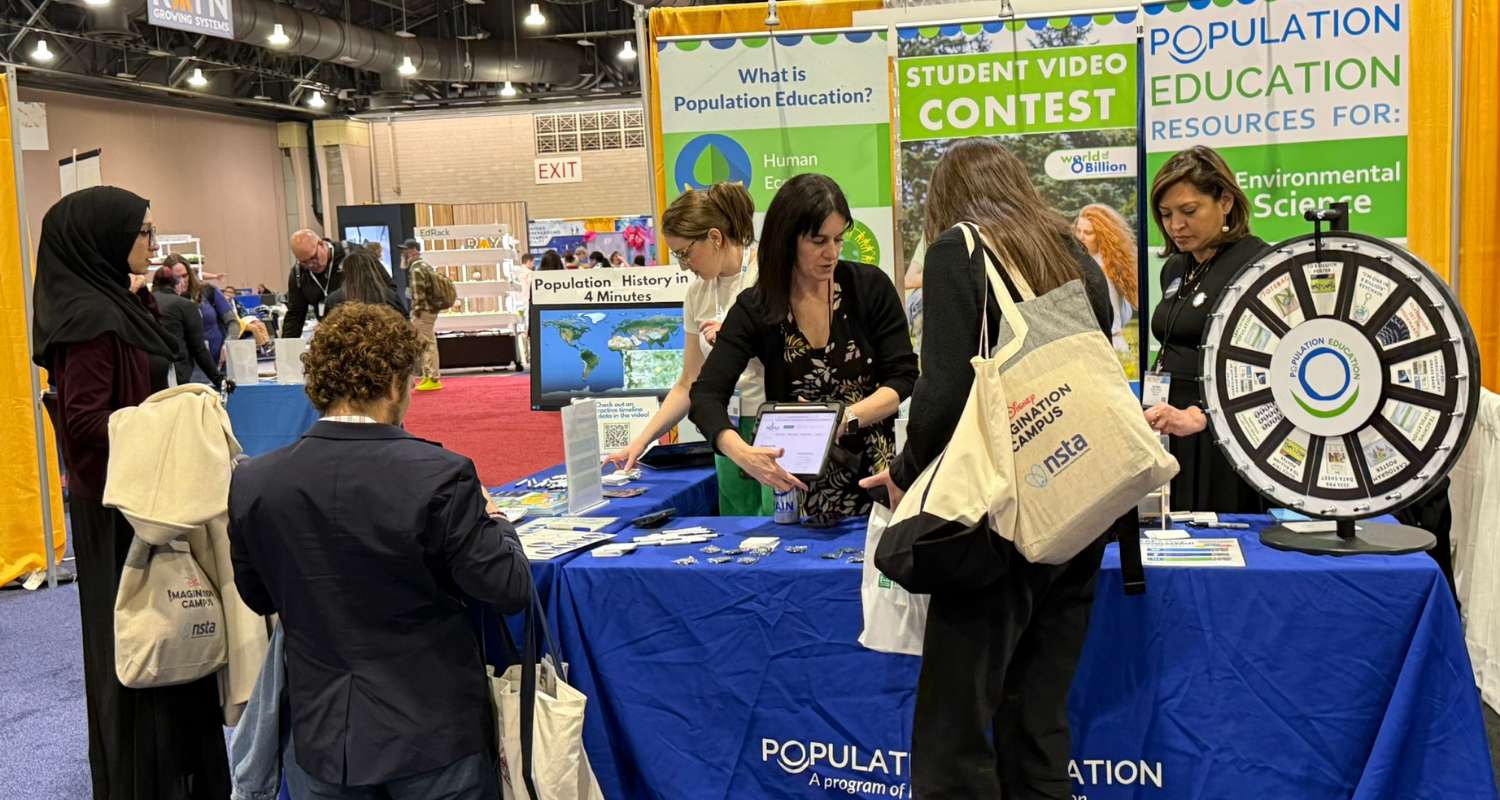Teachers visit the PopEd booth at the National Conference on Science Education in Philadelphia