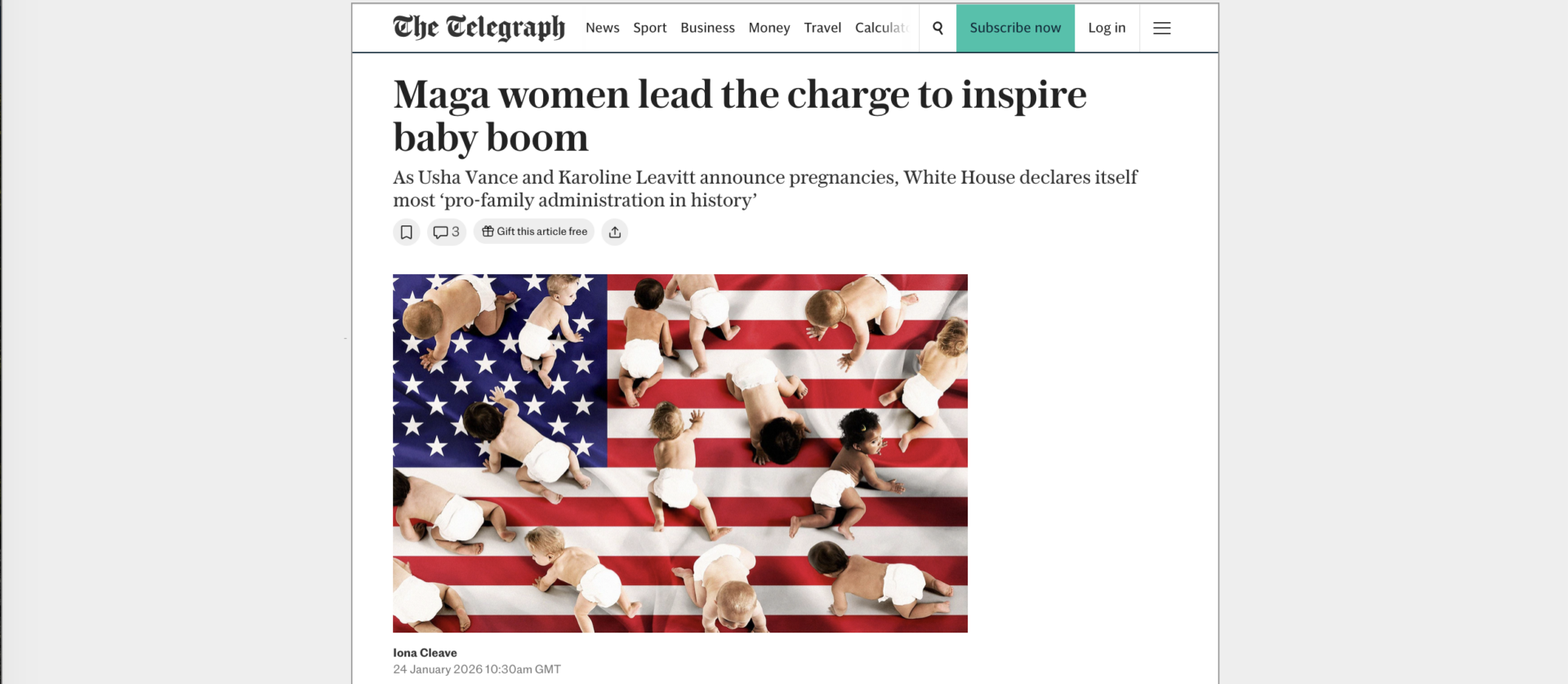 screenshot of top of Telegraph article