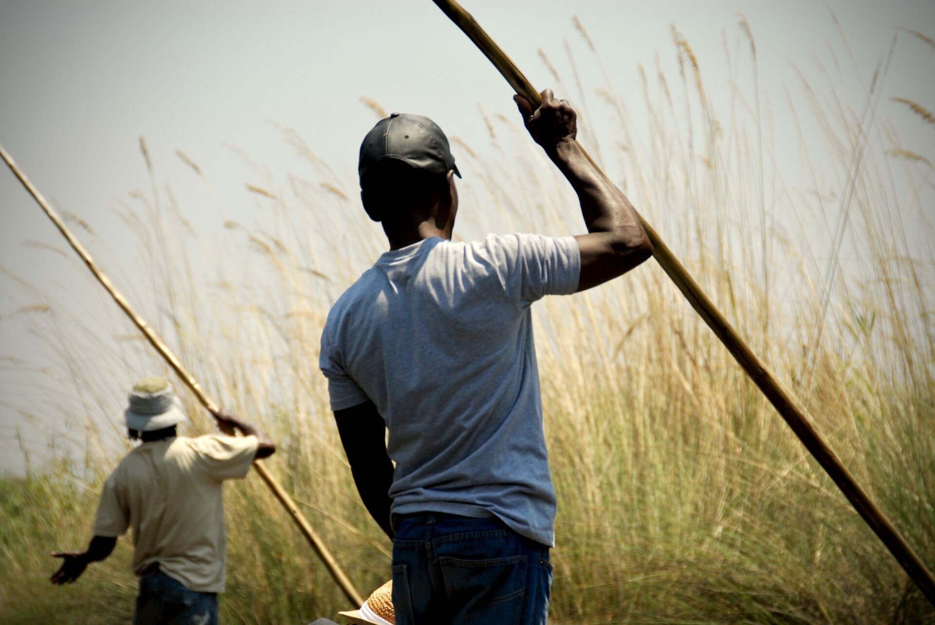 A mokoro is a dugout canoe used in Botswana. They are propelled by pushing a pole against the bottom of the water. These men are giving tourists a tour of the Okavango Delta in Botswana. Submitted by: Jeanie Cole