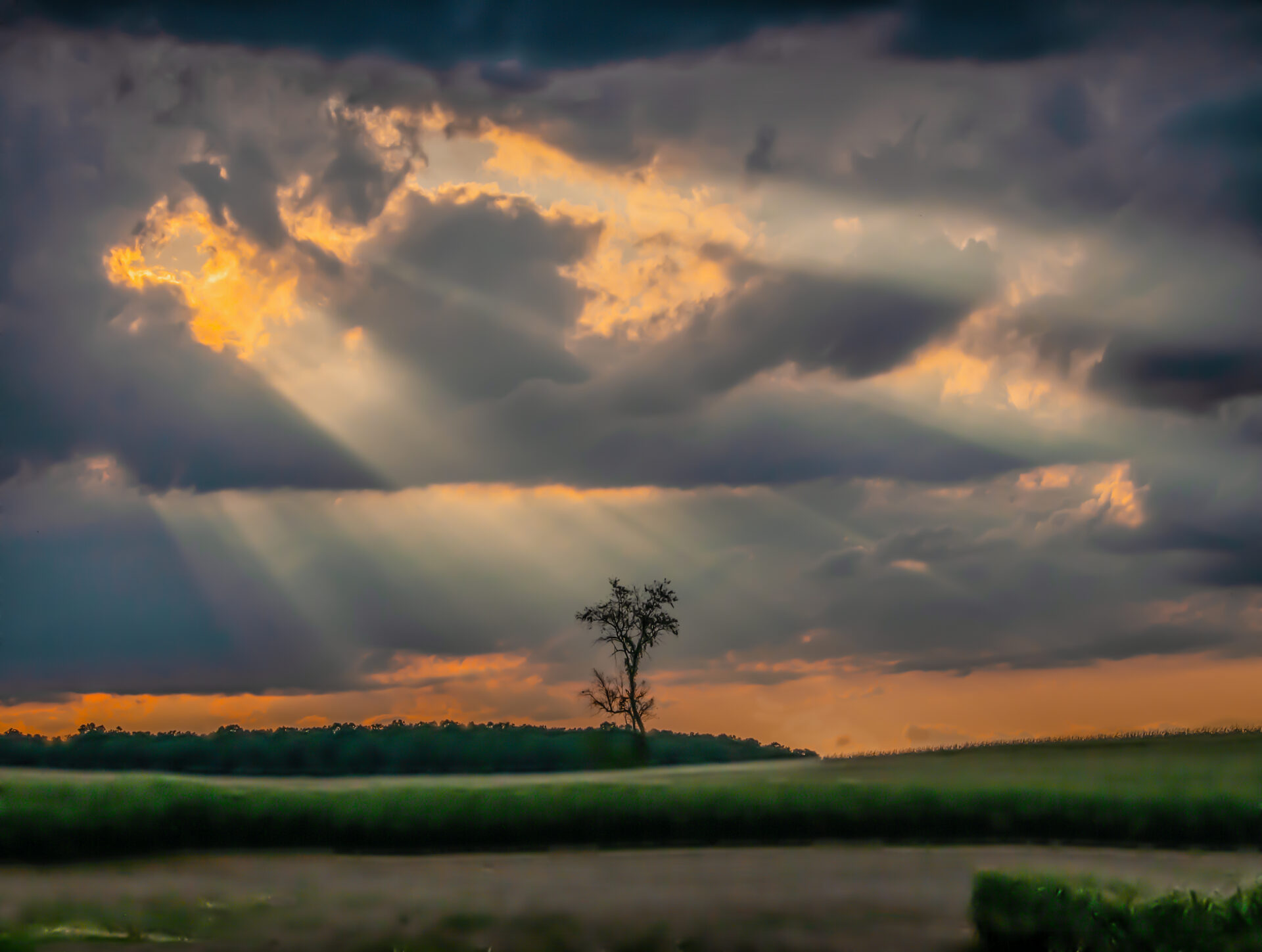 A break in the clouds allowed sunlight to stream down on a farm field in rural Maryland. Submitted by: Karl Leck