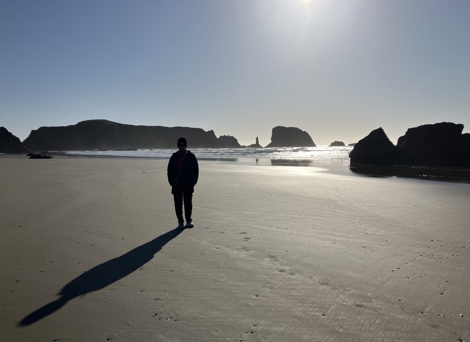 This is a remarkably unique beach. Looking at this photo of my wife I am immediately reminded of a Salvador Dali painting. Photographed in Bandon, Oregon. Submitted by: Peter Gachot
