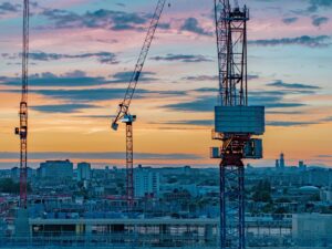 London skyline with construction and cranes