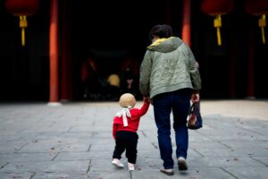 A woman and small child in China