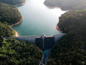 Aerial view of a dam