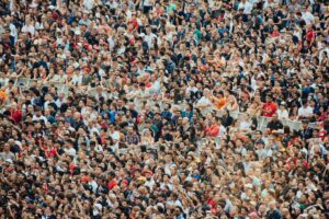 Aerial view of a packed crowd